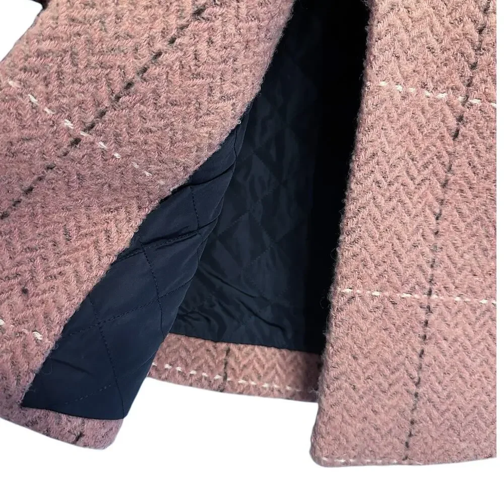 Rag & Bone Estelle Pink Cocoon Checked Wool Coat Medium